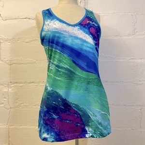 Fila Sport Performance Long Tank W Racer Back Greens Blues and Purple size L